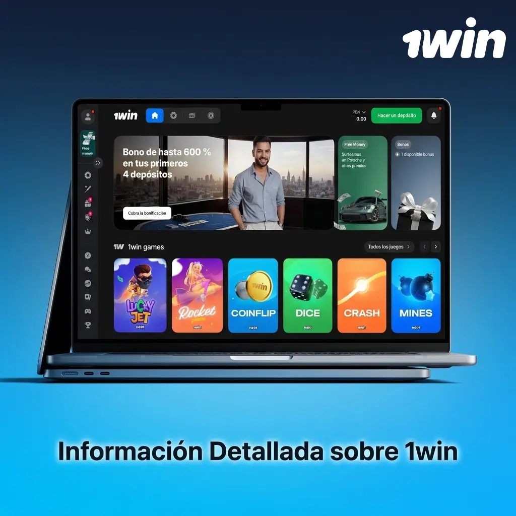 Pantalla de la plataforma 1win con información detallada sobre sus servicios de apuestas y casino en línea