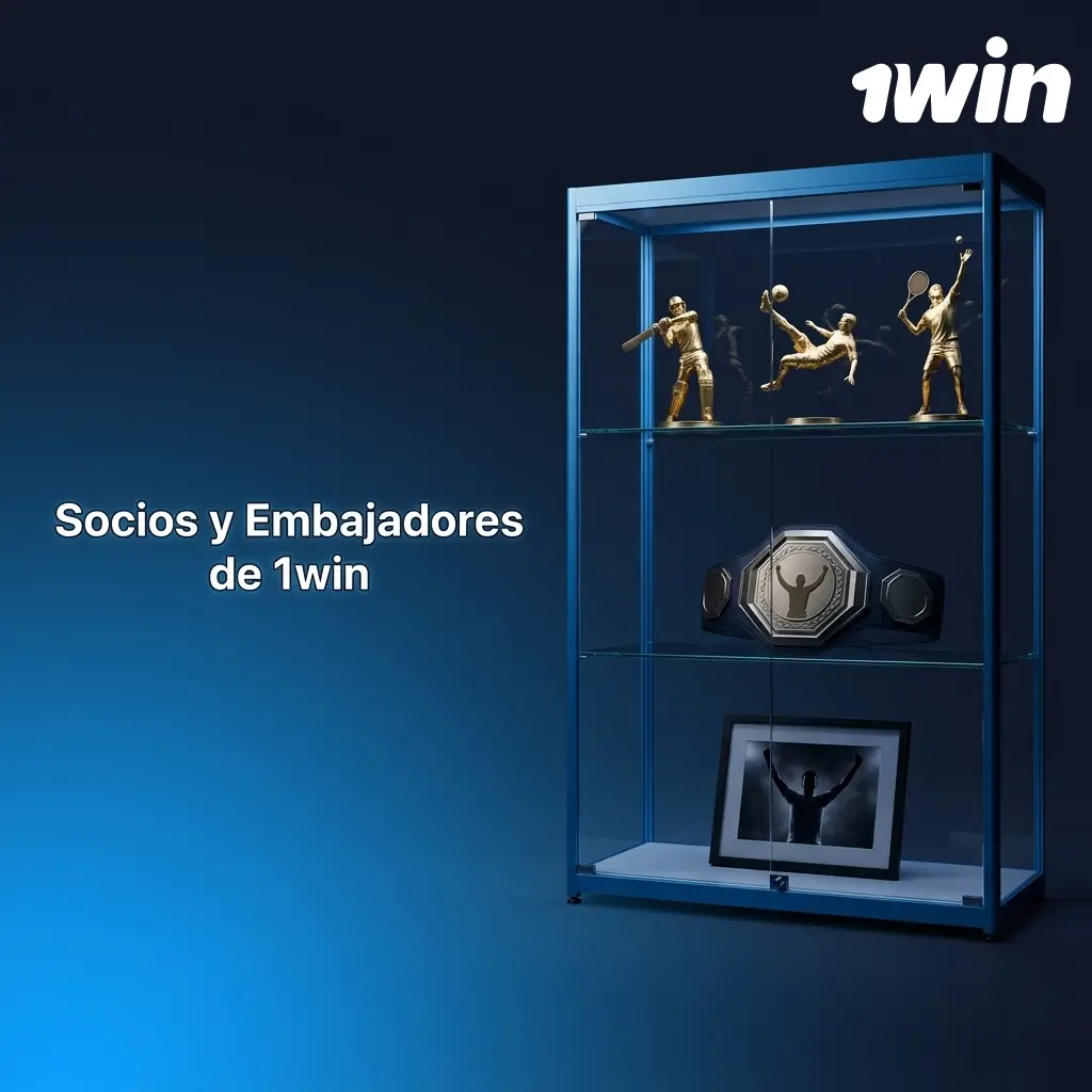 Socios y embajadores de 1win posando juntos en evento oficial de la marca de apuestas deportivas