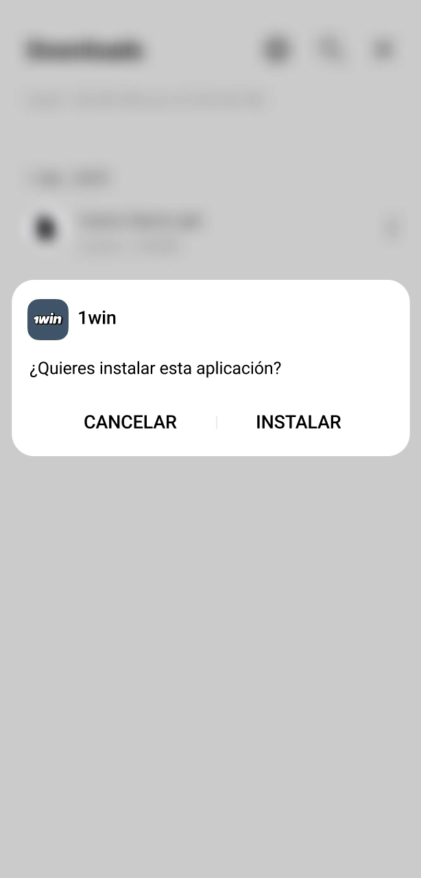 Confirma la instalación del archivo de Android para tener la app 1win lista.