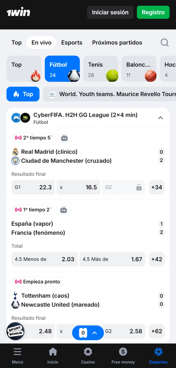 Elige tus disciplinas favoritas en la sección de deportes de la app 1win.