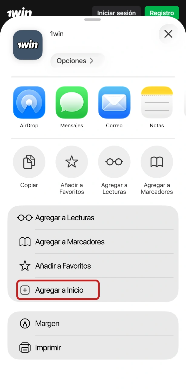 Confirma la instalación en tu dispositivo iOS para disfrutar las funciones de la app 1win.
