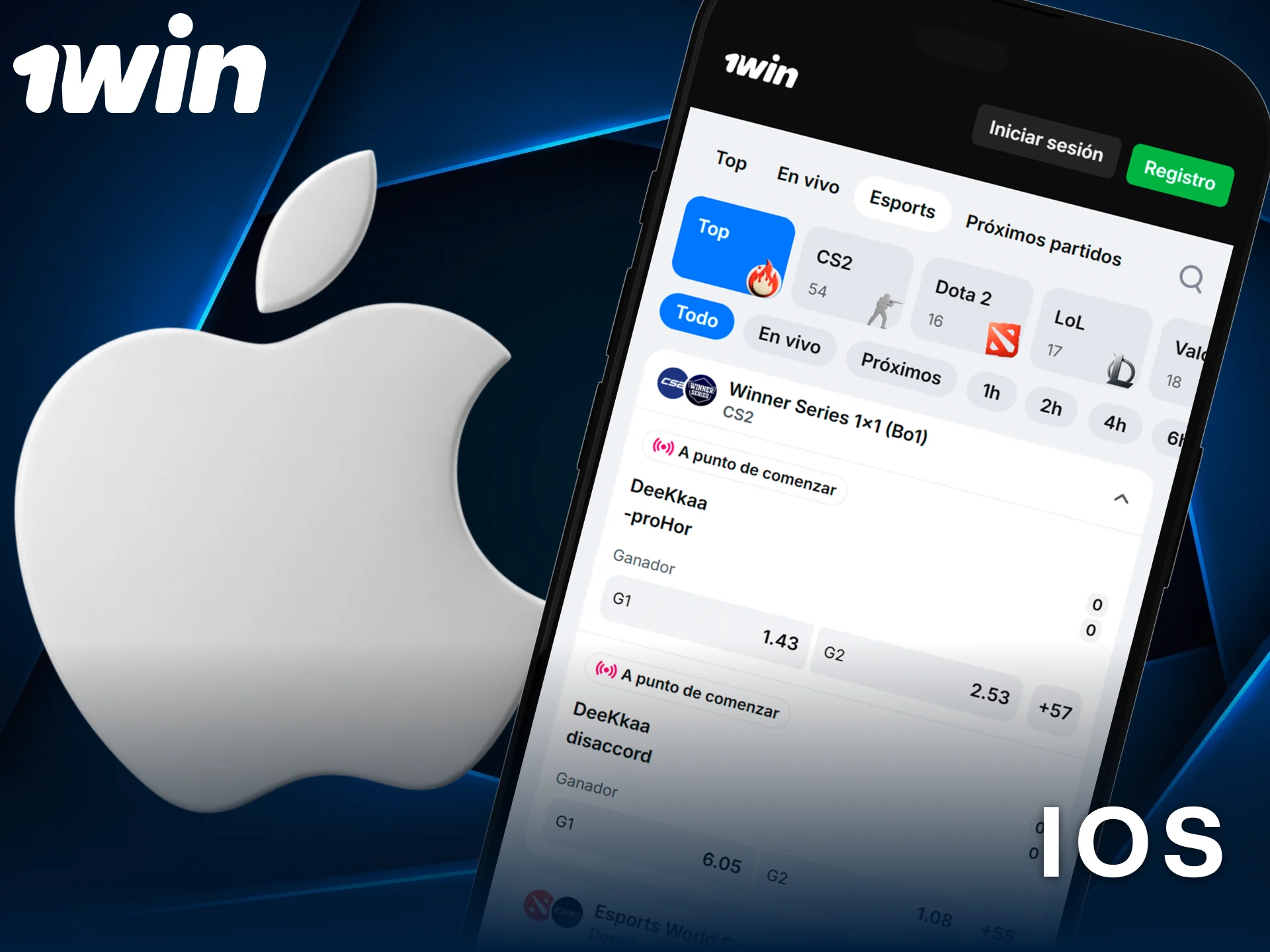 Instala la app de 1win para iOS en tu dispositivo Apple hoy.