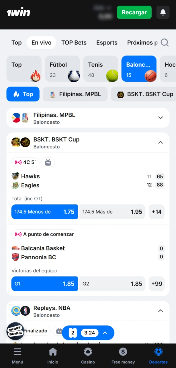 Elige el partido o torneo de baloncesto ideal en la plataforma 1win.
