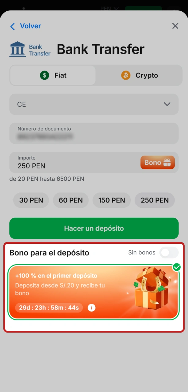 Activa tu bono para empezar a jugar en la plataforma 1win.