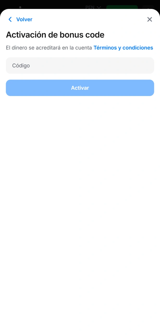 Ingresa tu código promocional en la sección de bonos de 1win.
