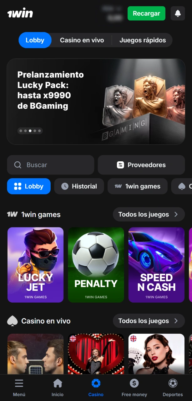 Elige un juego y comienza tu experiencia en el casino 1win.