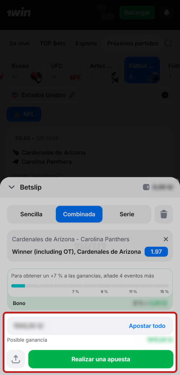 Coloca tu apuesta de fútbol americano con las mejores cuotas en 1win.