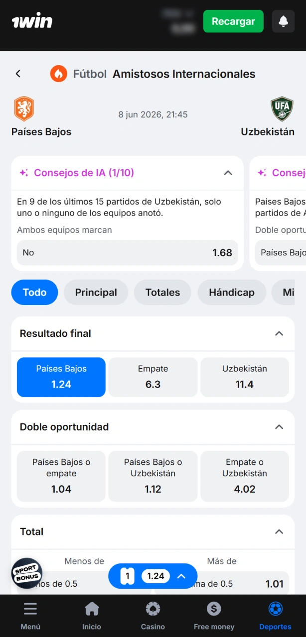 Selecciona tu mercado favorito de fútbol y confirma tu apuesta en 1win.