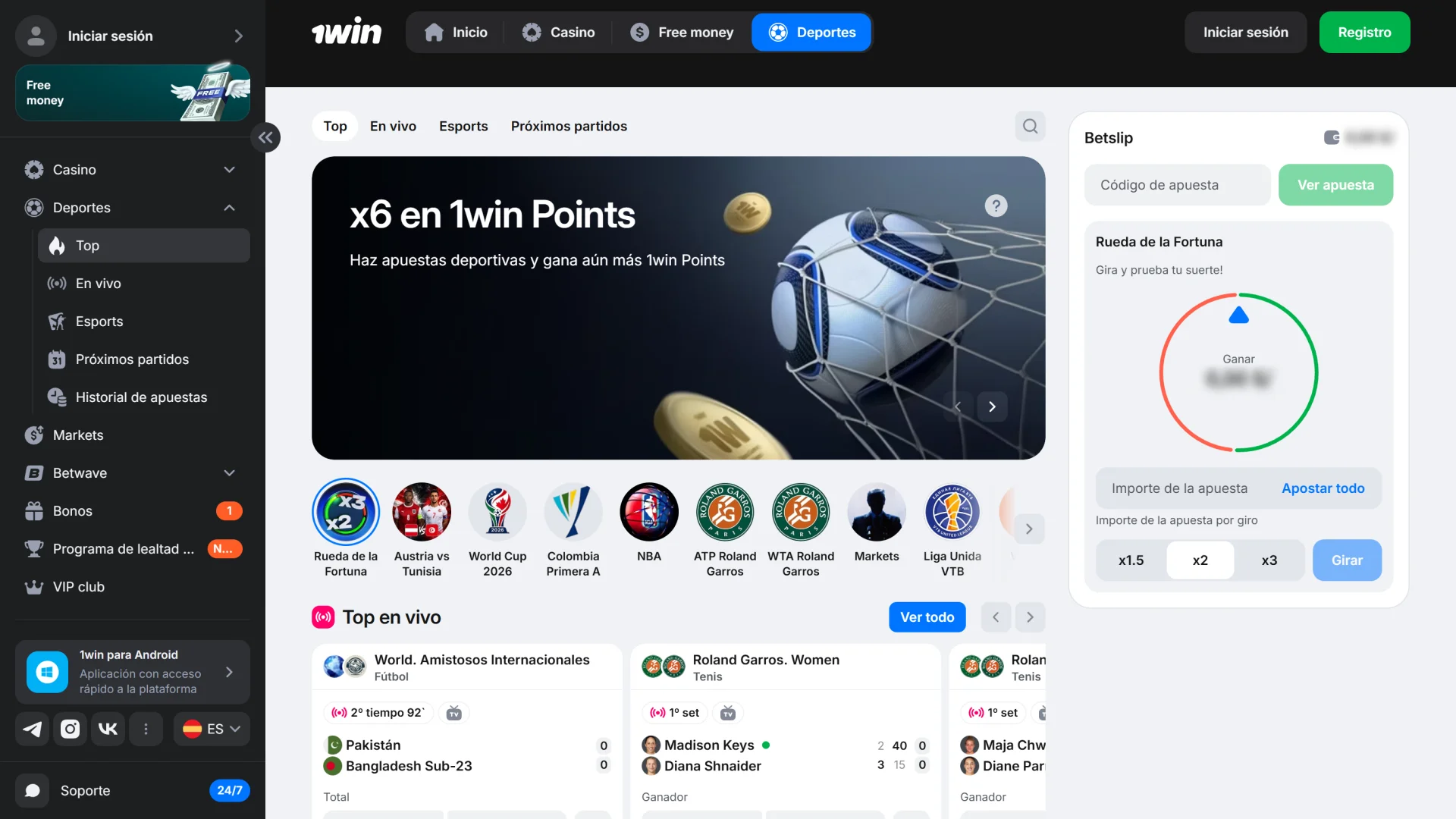 Elige tus disciplinas favoritas en la sección de deportes de 1win.