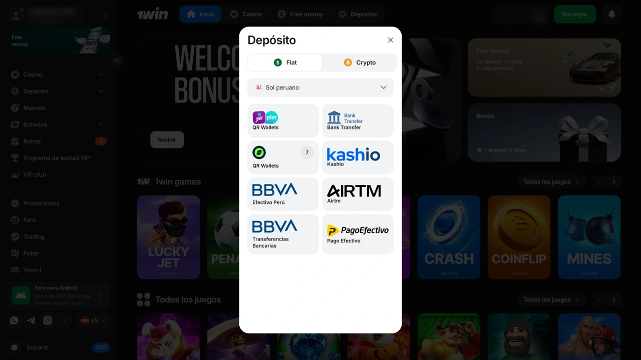 Realiza tu primer depósito tras completar tu registro exitoso en 1win.
