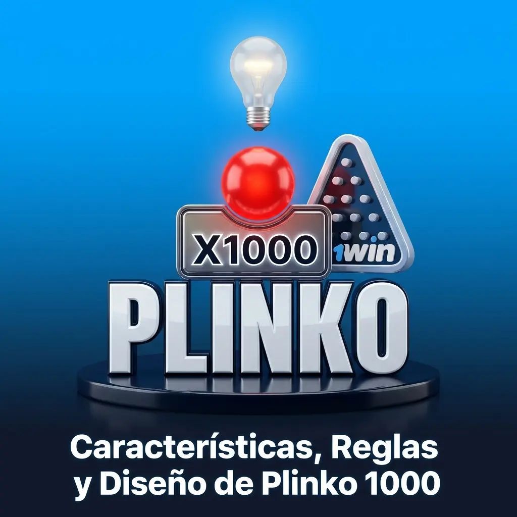 Tablero de Plinko 1000 en 1win con clavijas azules, ranuras doradas y multiplicadores de hasta 1000x